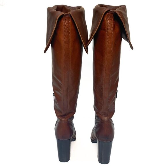 Frye Claude Over The Knee Tall Chunky High Heeled Boot 8.5 Brown Leather OTK - Picture 4 of 9